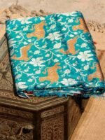 Teal-Green Pure Katan Silk Banarasi Dupatta - Image 2