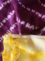 Yellow and Voilet Shibori chanderi dress-material - Image 2