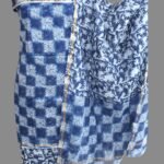 White and indigo Silk-cotton 3pc ladies Suit