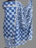 White and indigo Silk-cotton 3pc ladies Suit