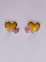 Yellow and Pink Heart Shape Silver Earrings - Image 2