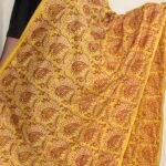 Yellow Block-printed Kantha Embroidered Silk Dupatta