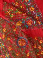 Yellow, blue and green Phulkari on Red Salwar Fabric - Image 3