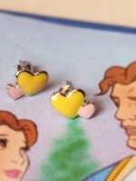 Yellow and Pink Heart Shape Silver Earrings
