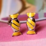 Yellow Enamelled Toffee Shaped Silver Stud Earrings