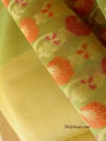 Yellowish-Green Kora Banarasi Sari - Image 3