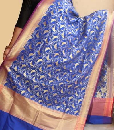 Bird-motif-blue-banarasi-dupatta-Shilphaat
