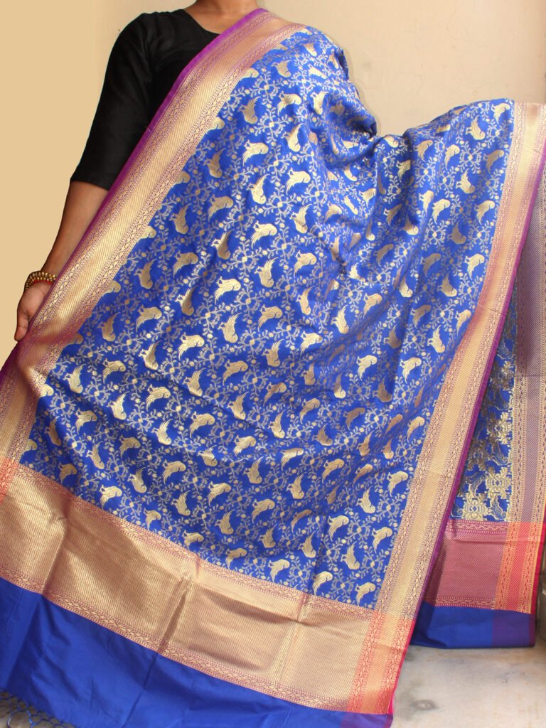 Bird-motif-blue-banarasi-dupatta-Shilphaat