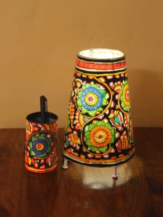 Black-floral-Tholu-Bommalata-lamp-pen-stand-set-Shilphaat