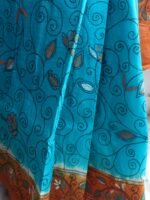 Blue and Orange Sujini-Kantha Silk Saree - Image 4