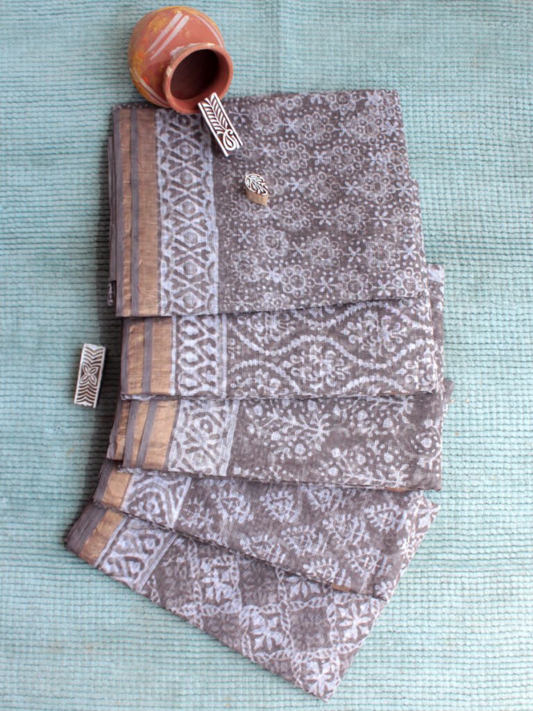 Brown-grey--dabu-block-printed-kota-doriya-saree-