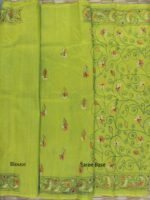 Green-kantha-embroidered-tassar-silk-saree