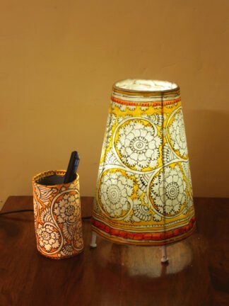 Yellow-flowers-Tholu-Bommalata-lamp-pen-stand-set-Shilphaat