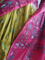 chartreuse-and-Pink-kantha-embroidered-tussar-silk-sari