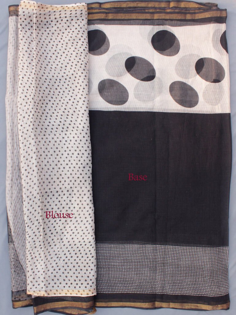 Black,-white-dots-and-checks-kota-cotton-saree