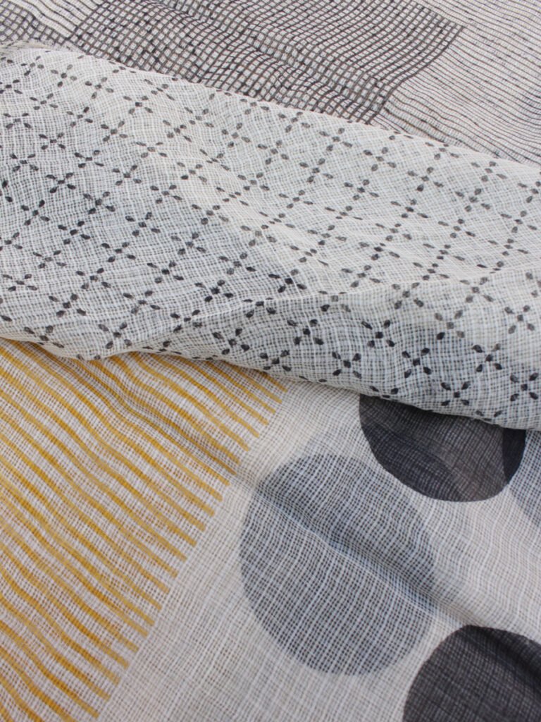 Black,-yellow,-white-dots-and-stripes-kota-cotton-saree
