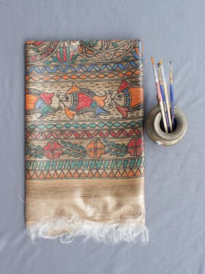 Fishes-Madhubani-Ghicha-silk-Dupatta at Shilphaat