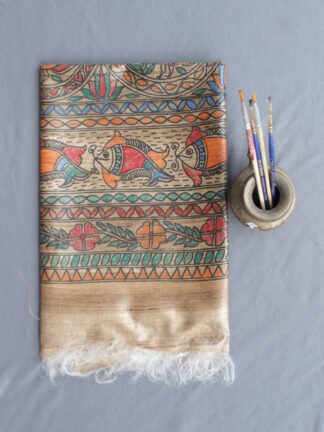 Fishes-Madhubani-Ghicha-silk-Dupatta at Shilphaat