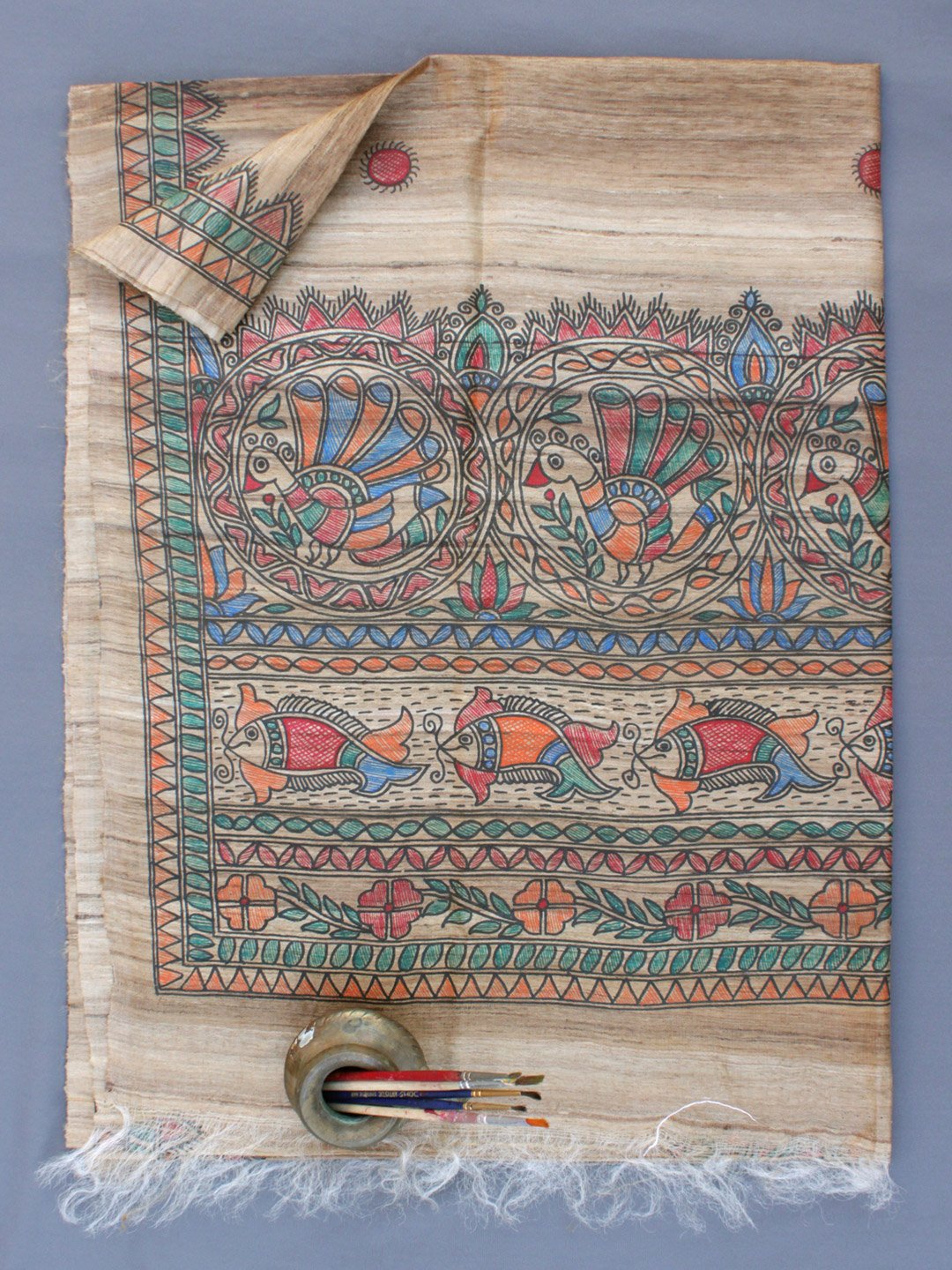 Fishes-Madhubani-Ghicha-silk-Dupatta-Shilphaat
