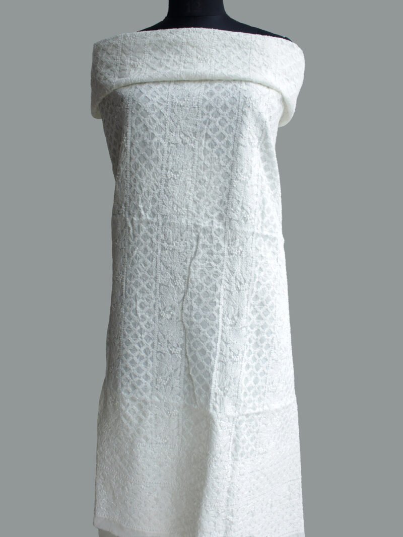 Cream-White-Chikankari-cotton-kurta-fabric at Shilphaat.com