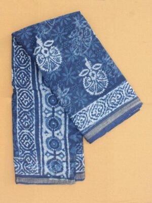Floral-Indigo-dabu-printed-kota-cotton-saree Shilphaat