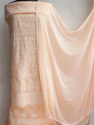Light-Orange cotton Chikankari 3pc Ladies-suit