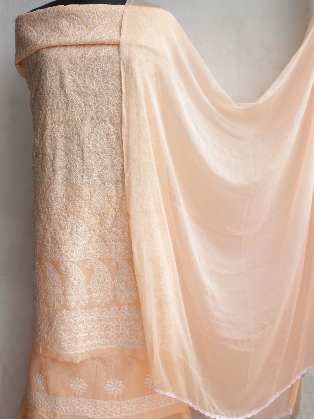 Light-Orange-Chikankari-cotton-dress-material Light-Orange cotton Chikankari 3pc Ladies-suit - Image 1