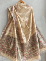 Black-and-Red-Fishes,-Peacocks-Madhubani-Bagalpuri-silk-Dupatta