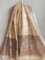 Black-and-Red-Fishes,-Peacocks-Madhubani-Dupatta-Pure-silk