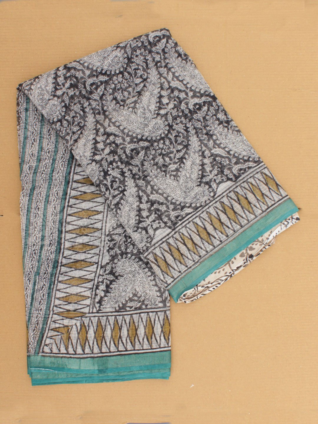 Black-paisley-block-printed-kota-doria-saree Black-paisley-block-printed-kota-doria-saree at Shilphaat
