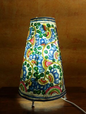 Blue-and-Yellow-Lotus-tholu-bommalata-floor-Lamp