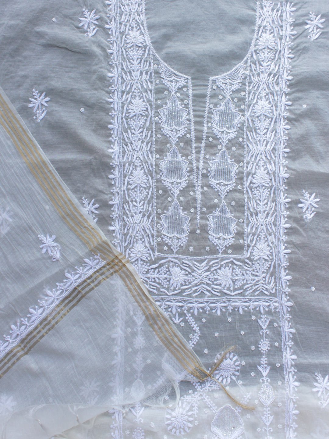 Cream-white-Beadwork-Chikankari-mul-chanderi-DM-set- Cream-white-Beadwork-Chikankari-mul-chanderi-DM-set-