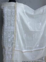 Cream-white-Beadwork-Chikankari-mul-chanderi-Kurta-Dupatta-Set-Shilphaat