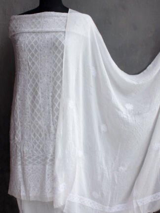 Cream-white-Viscose--chikankari-kurta-dupatta-set