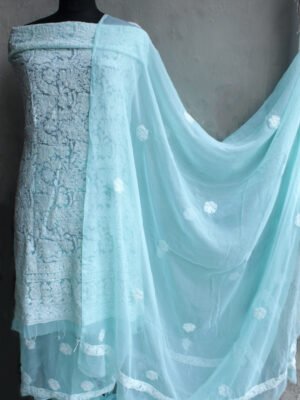 Firozi-Blue-Georgette-Chikankari-Dress-material at Shilphaat