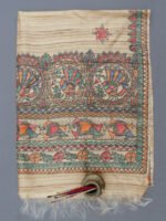 Fishes-and-Peacocks-Madhubani-silk-Dupatta-Tussar-Ghicha at Shilphaat