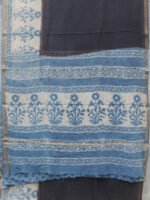 Indigo and Black Block-Printed Cotton Saree - Image 3
