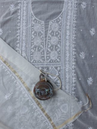 Off-white-Beadwork-Chikankari-Kurta-Dupatta-Set at Shilphaat