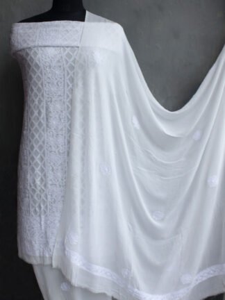 Off-white-Viscose-Chikankari-Dress-material