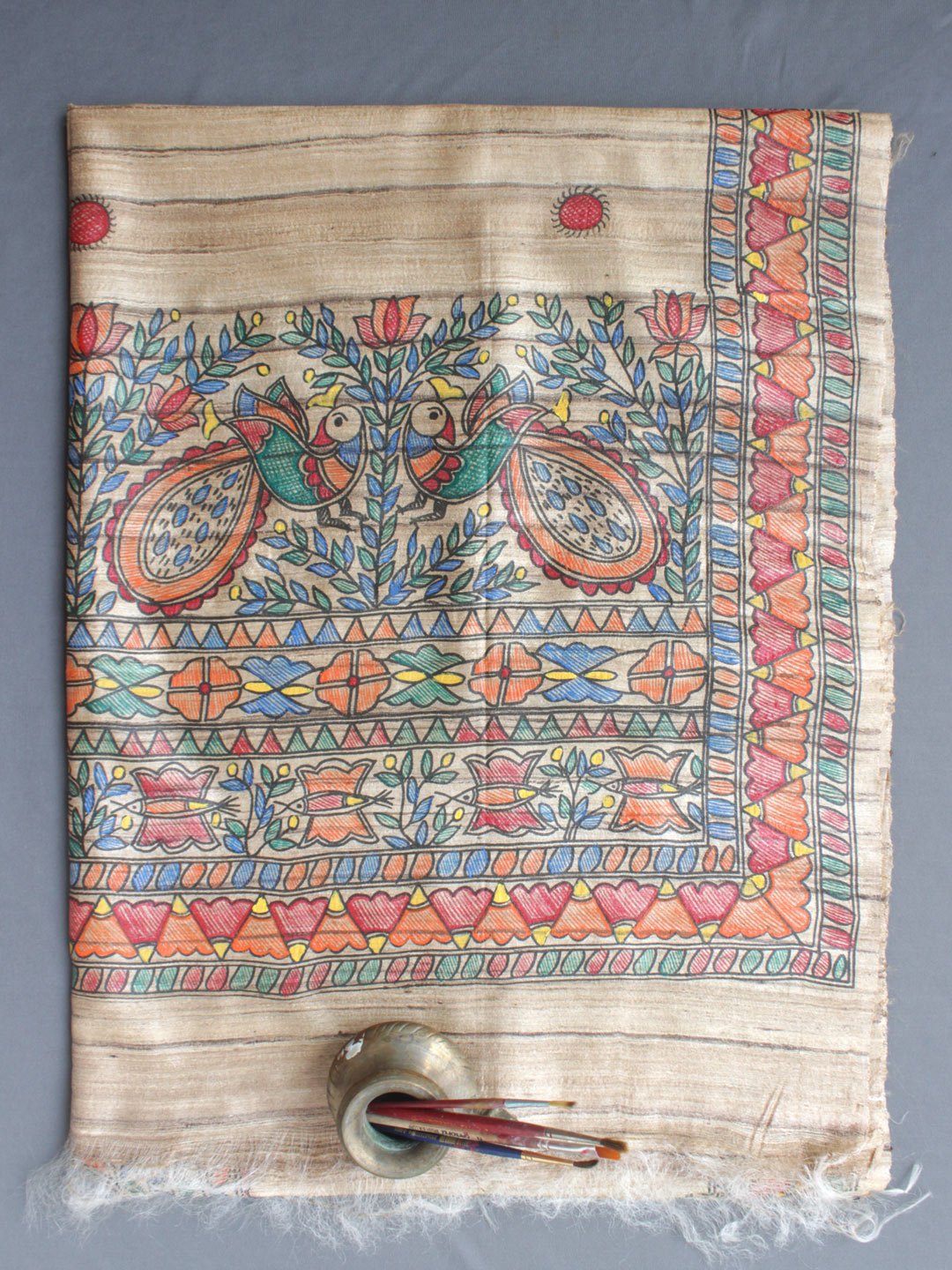 Peacocks-Madhubani-silk-Dupatta-Tussar-Ghicha- Peacocks-Madhubani-silk-Dupatta-Tussar-Ghicha- at Shilphaat
