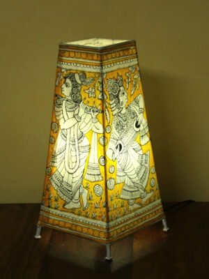 Radha-krishna-yellow-tholu-bommalata-floor-lamp-Shilphaat