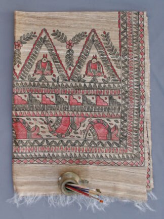 Red-and-black-Fishes-Madhubani-silk-Dupatta