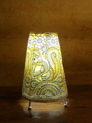 Yellow-Peacock-tholu-bommalata-Table-Lamp