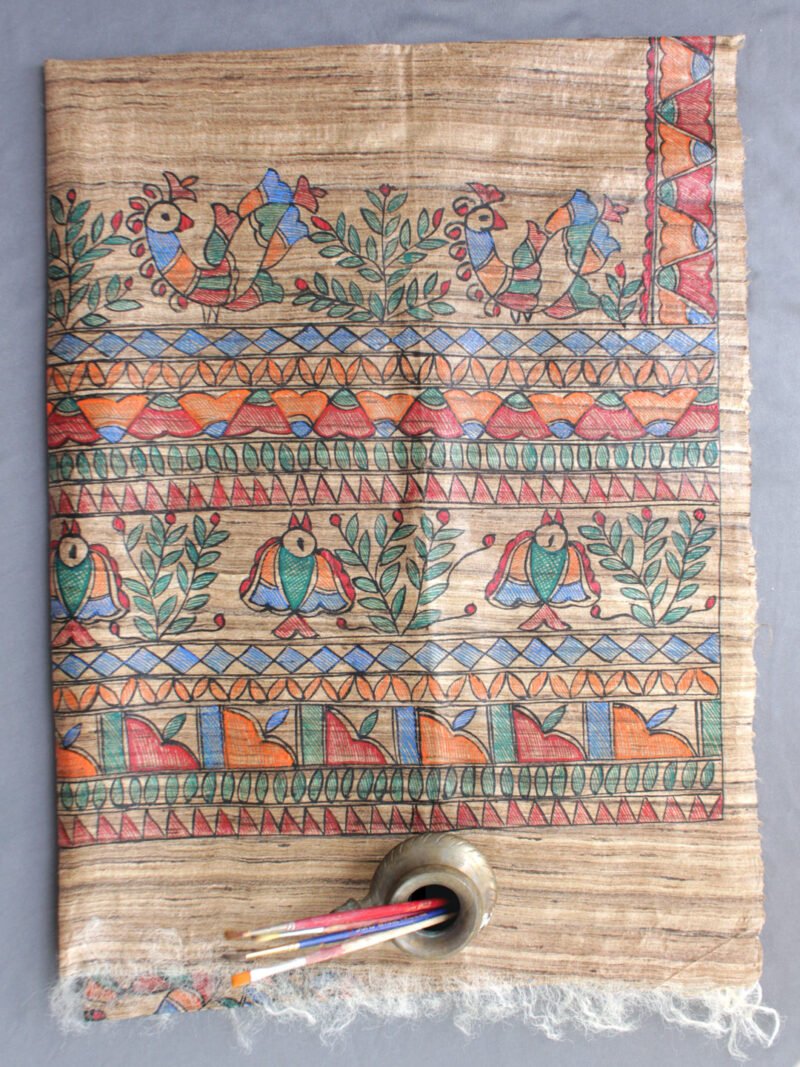 Birds-and-peacocks-madhubani-silk-dupatta