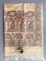 Black and Red-peacocks-madhubani-silk-dupatta at Shilphaat