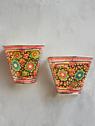 Black-floral-handpainted-wall--Lamp-Pair at Shilphaat