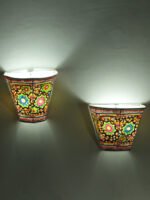 Black-floral-tholu-bommalata-wall--Lamp-Pair