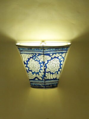 Blue-and-white-Tholu-Bommalata-Wall-lamp at Shilphaat