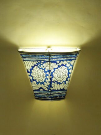 Blue-and-white-Tholu-Bommalata-Wall-lamp at Shilphaat