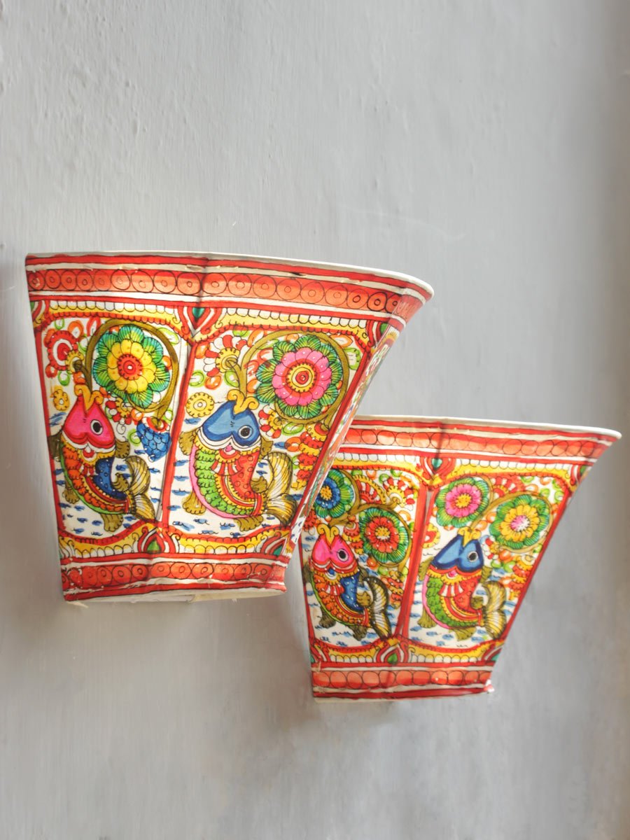 Fishes-traditional-Leather-wall--Lamp-Pair